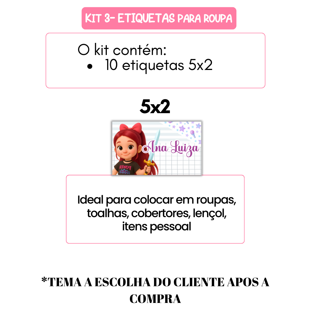 Kit 3 etiquetas para roupas