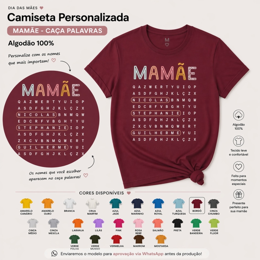 Camiseta Personalizada MÃE  Caça Palavra